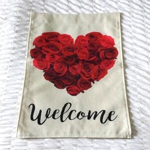 Welcome rose heart yard flag